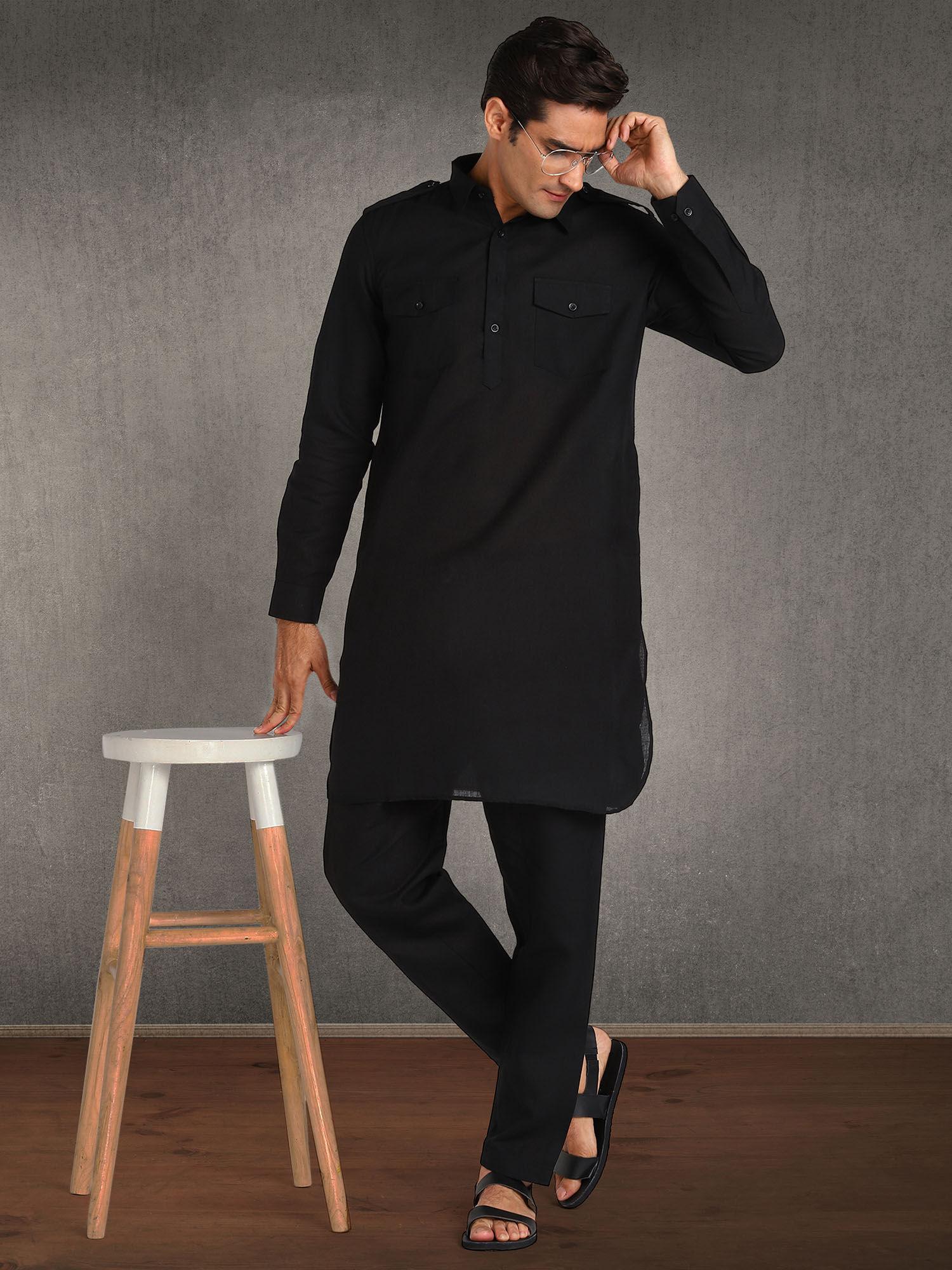 menswear black pathani set