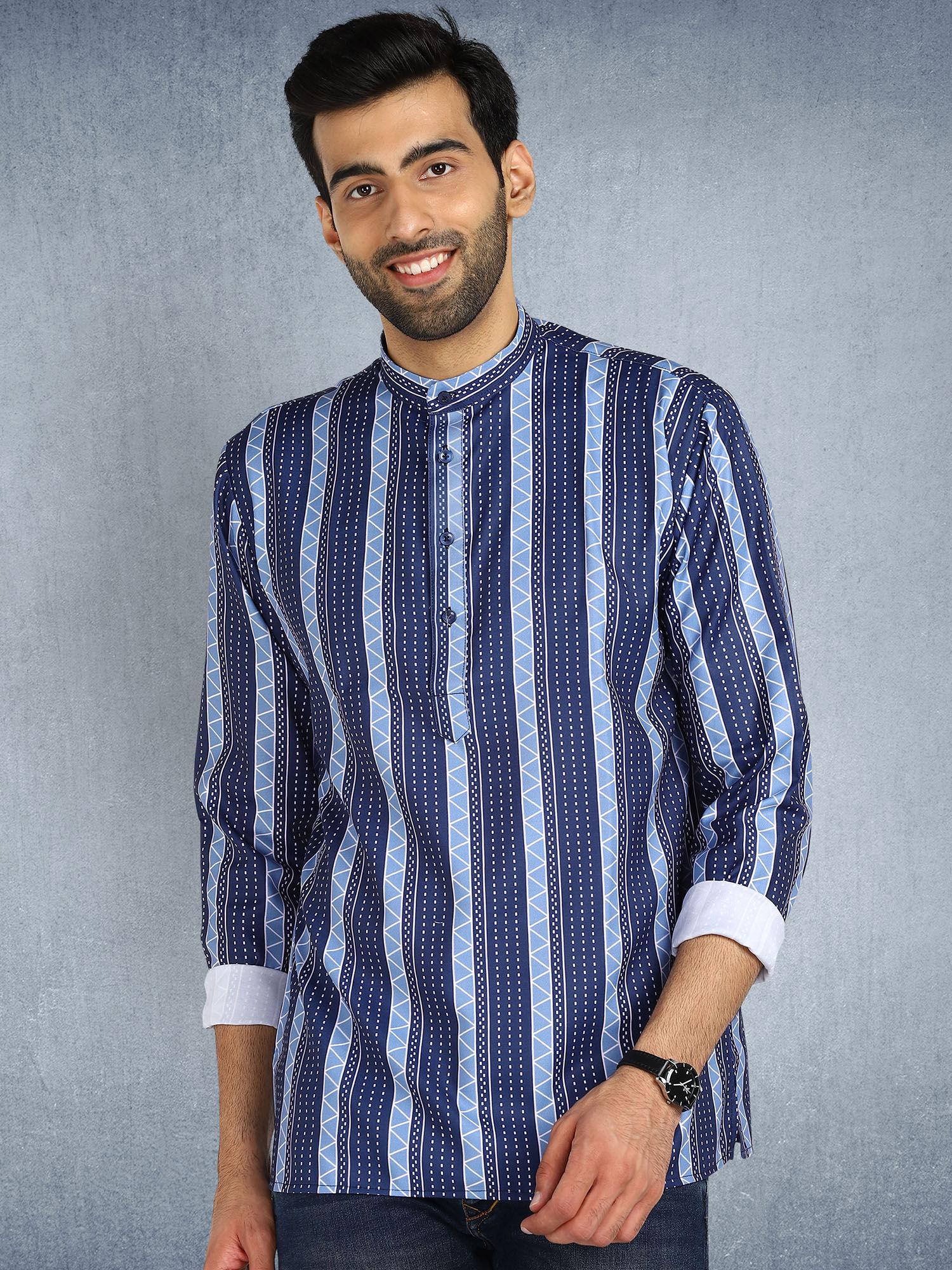 menswear blue short kurta