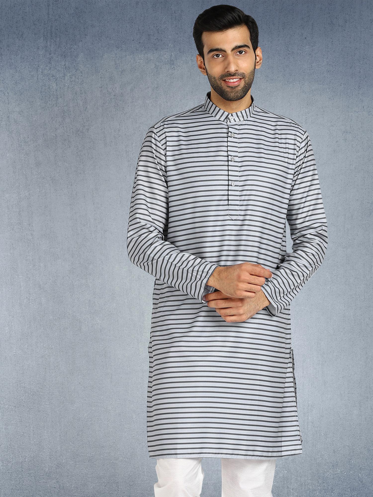 menswear grey striped long kurta