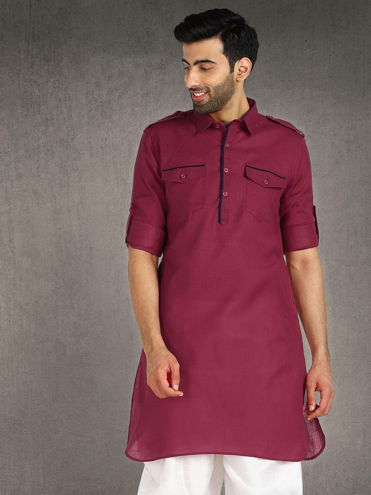 menswear maroon piping pathani kurta