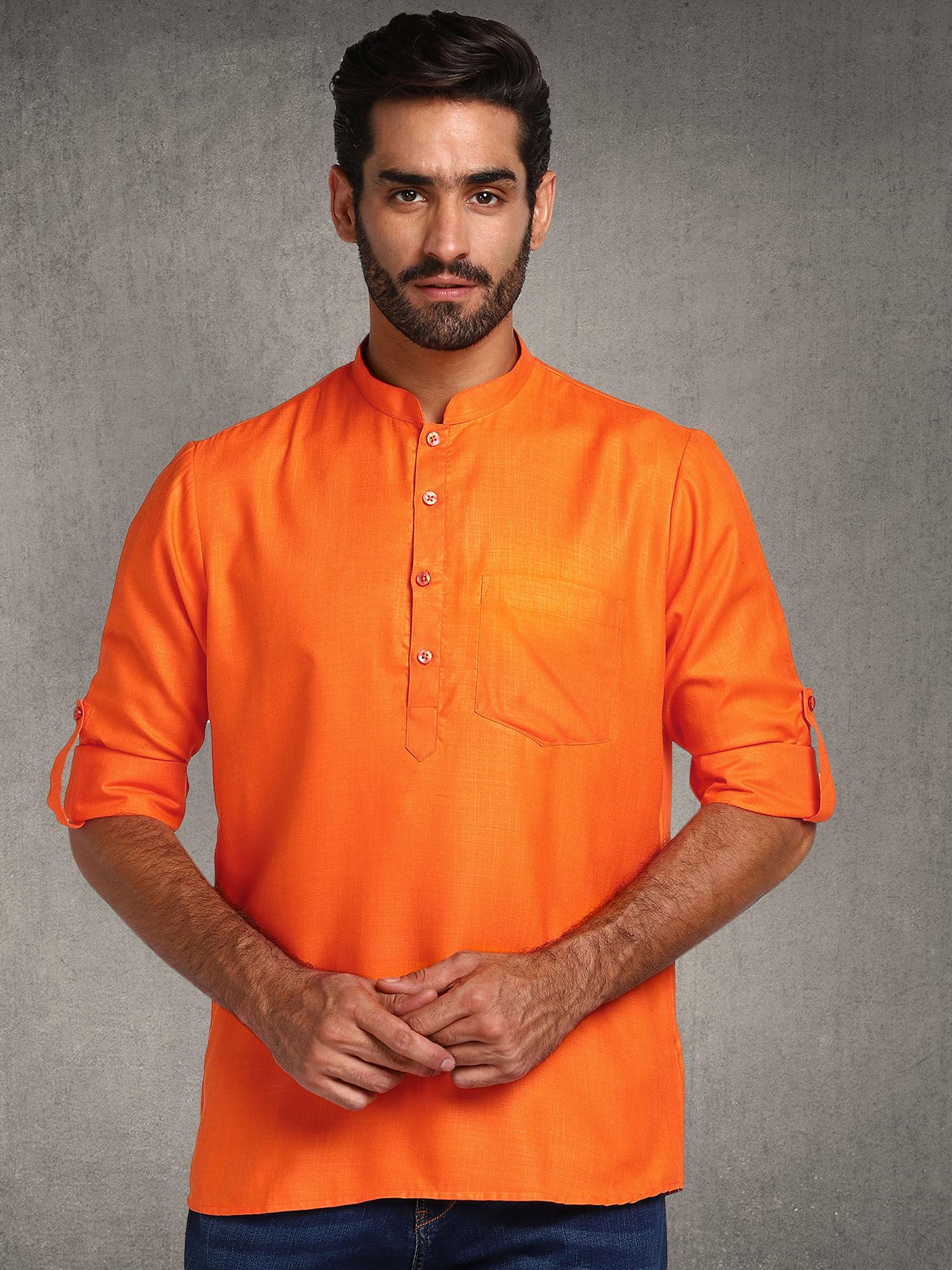 menswear orange magic patch short kurta