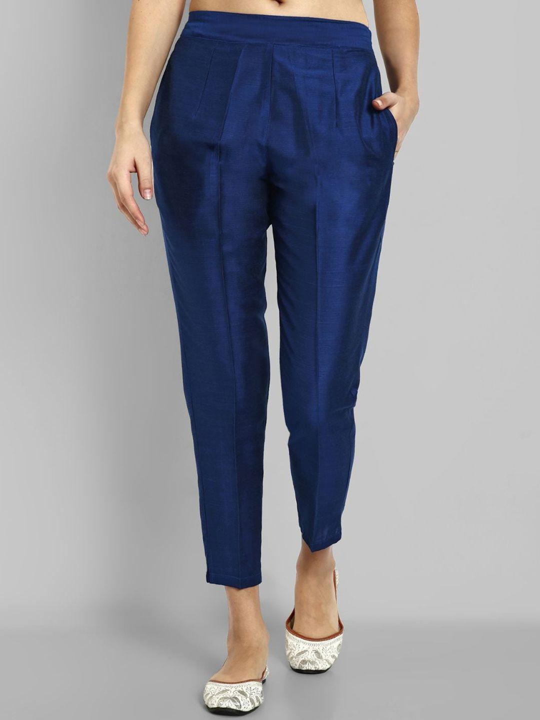 mera rang women blue relaxed straight leg wrinkle free trousers