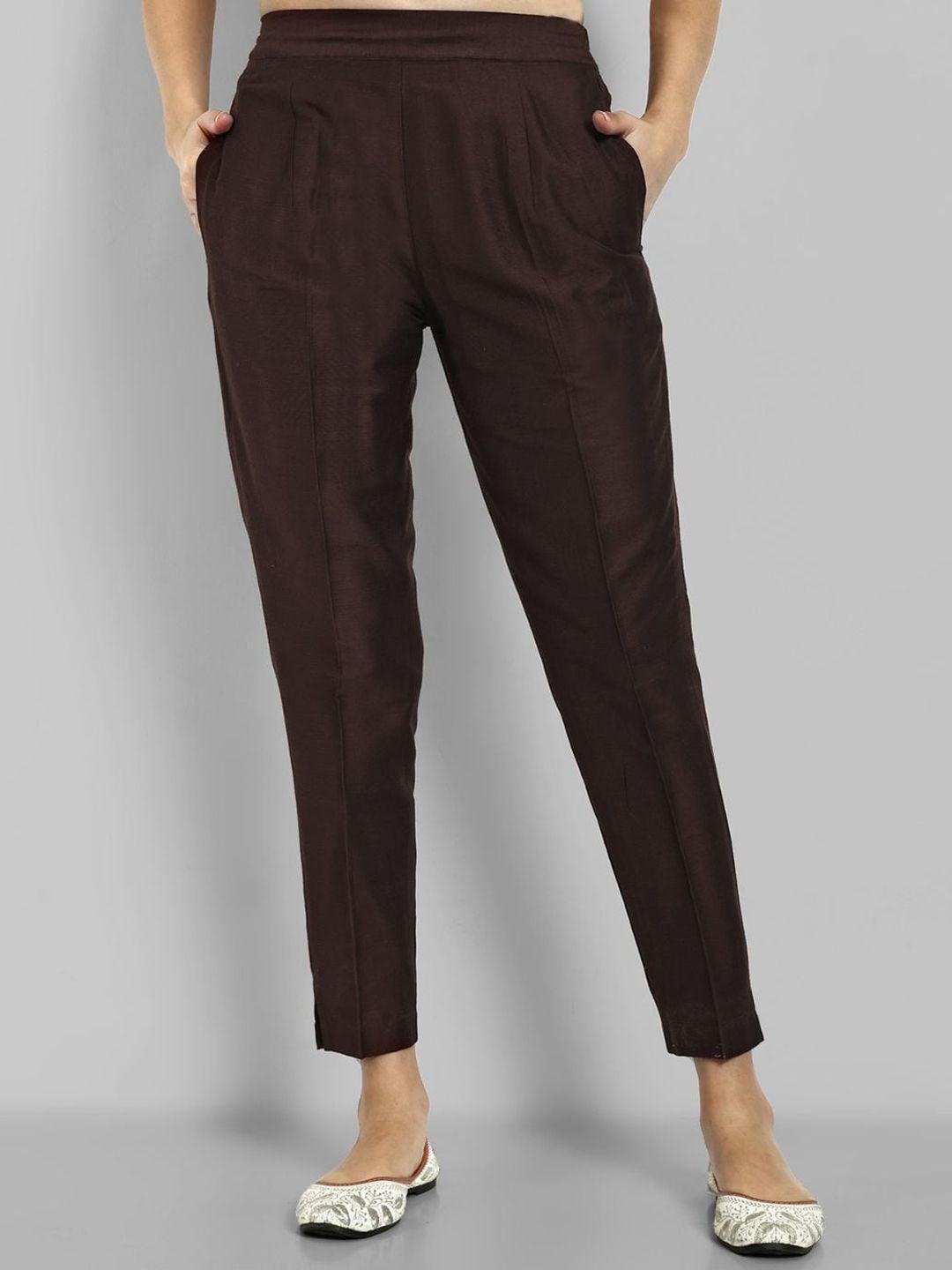 mera rang women brown relaxed straight leg wrinkle free trousers