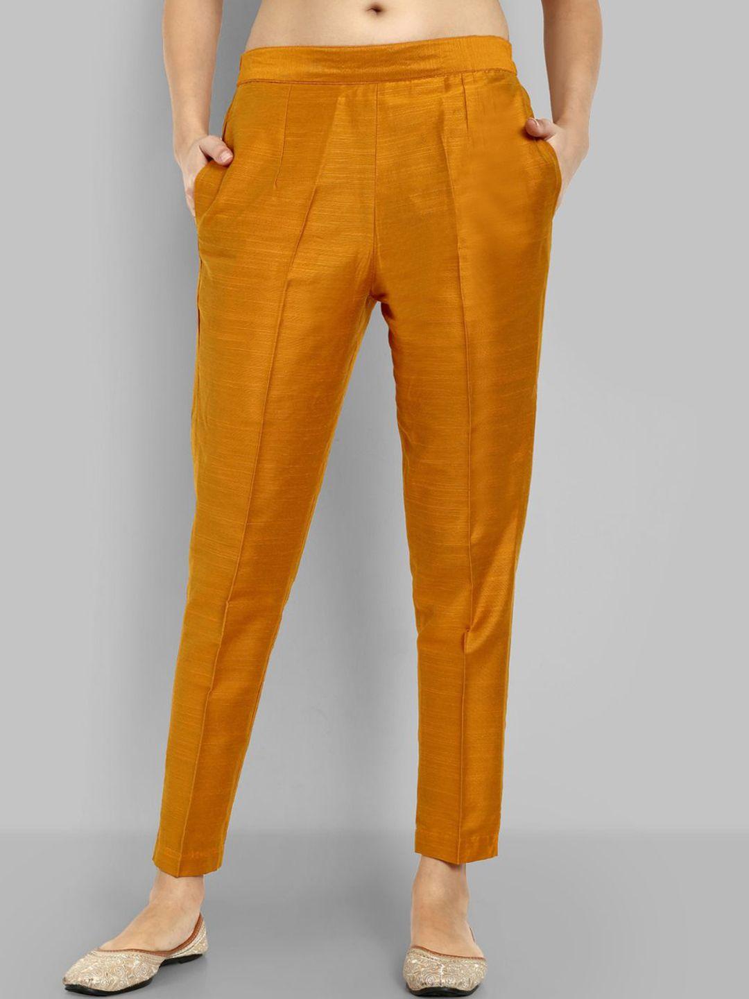 mera rang women gold-toned relaxed straight leg wrinkle free trousers