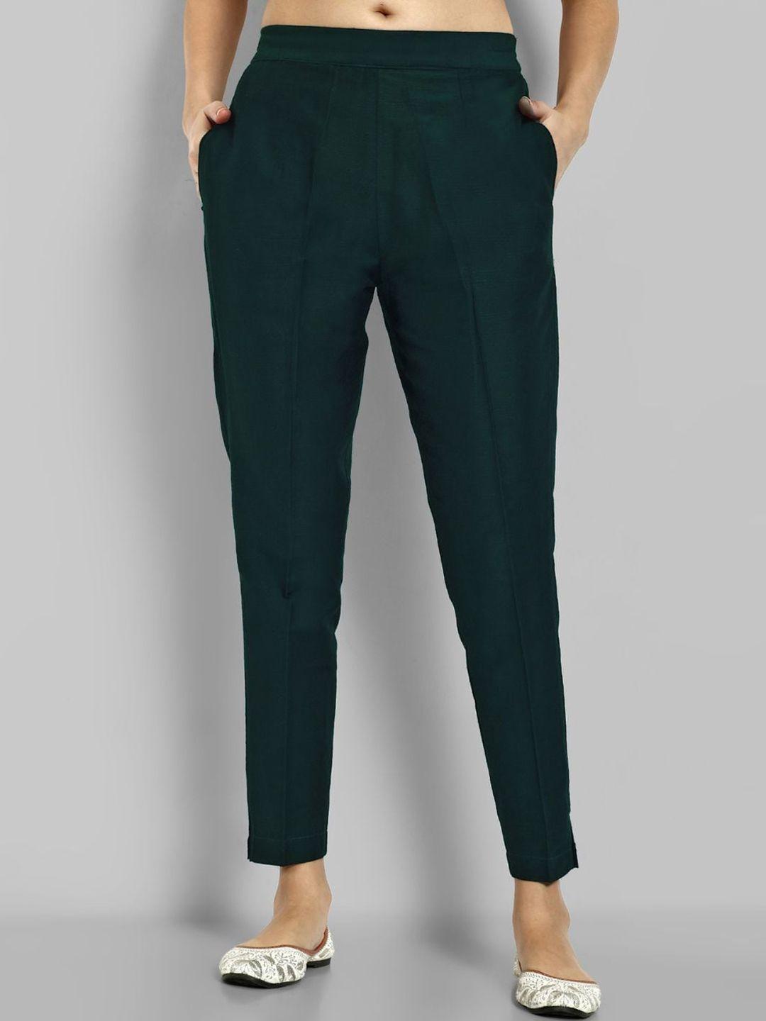 mera rang women green relaxed straight leg wrinkle free trousers