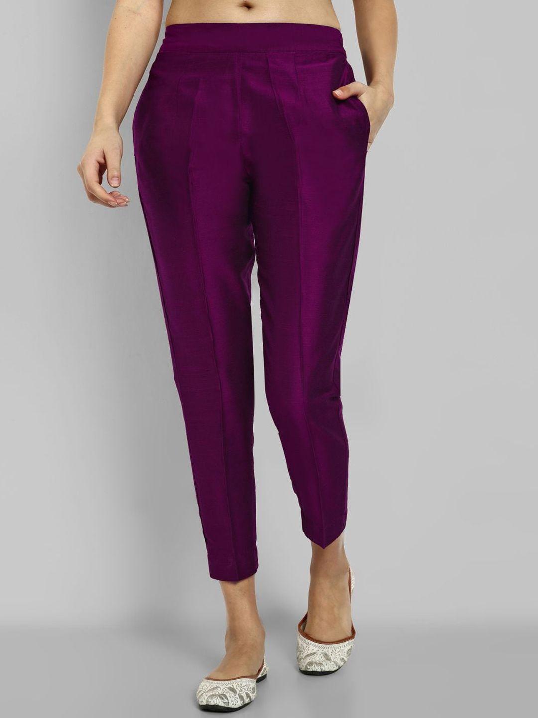 mera rang women purple relaxed straight leg wrinkle free trousers