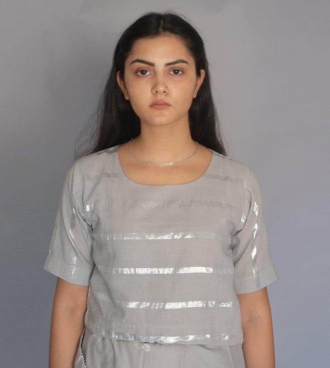 merakus grey cotton zari blouse