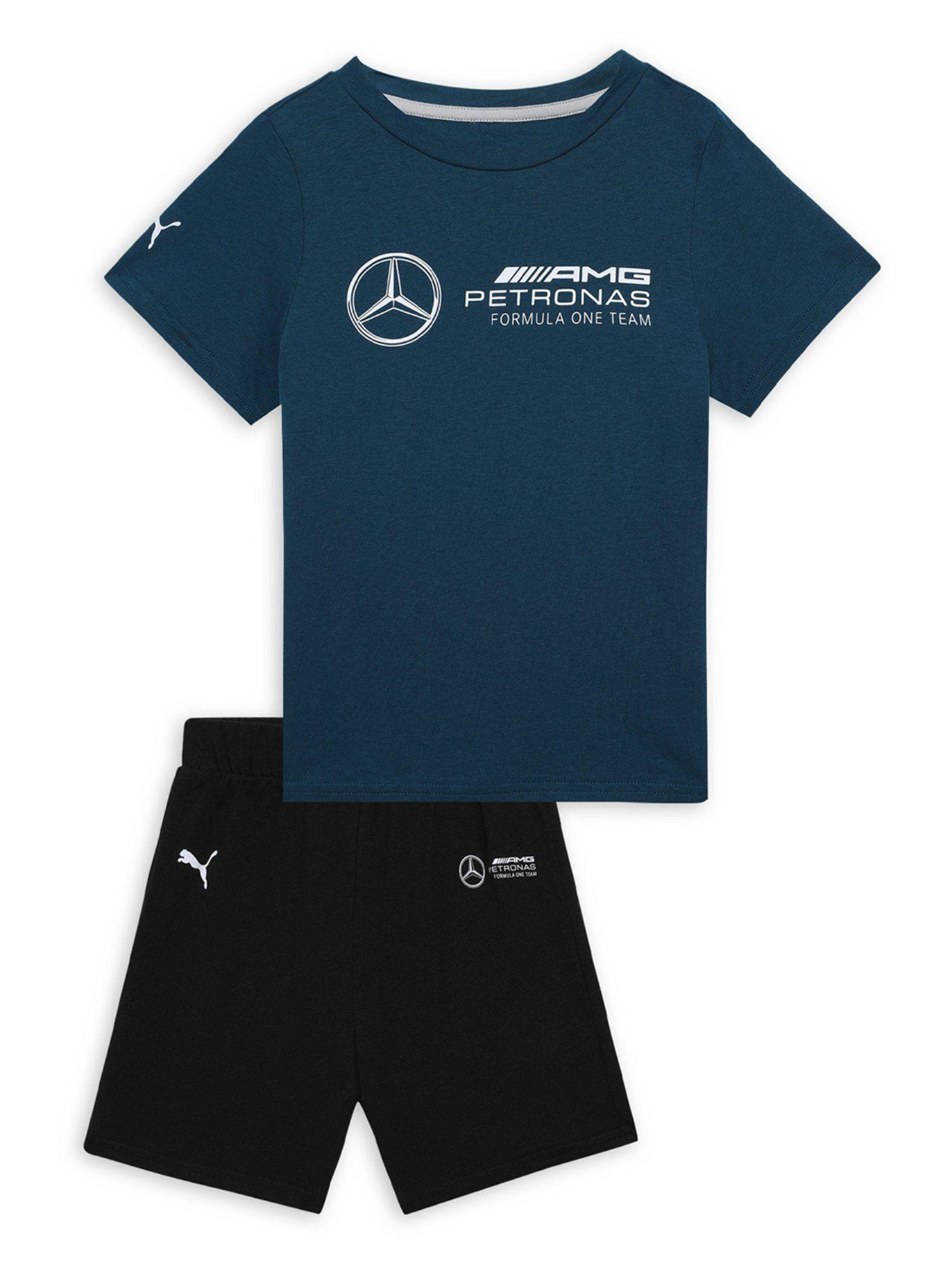 mercedes amg petronas unisex f1 toddler logo blue t-shirt and shorts (set of 2)