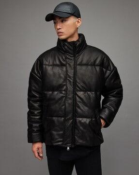 mercer leather regular fit puffer jacket