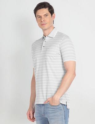 mercerised cotton horizontal stripe polo shirt