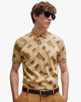 mercerised stretch cotton regular fit monogram jacquard polo t-shirt