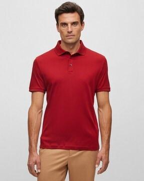 mercerized cotton regular fit polo t-shirt with mother-of-pearl buttons