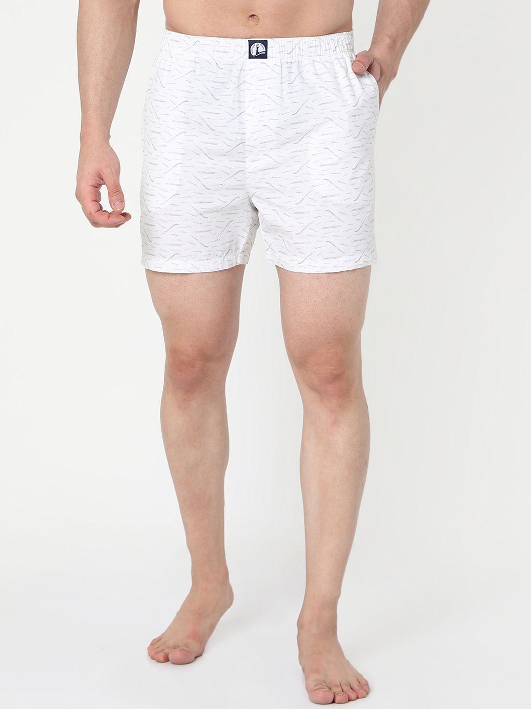merchant marine men white & grey printed pure cotton boxers