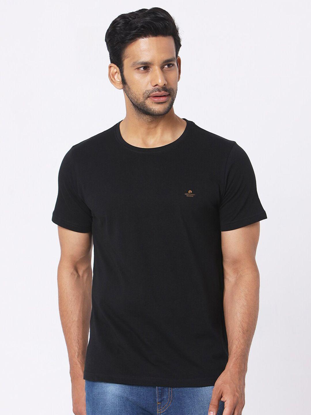 merchant marine men black applique pure cotton outdoor t-shirt