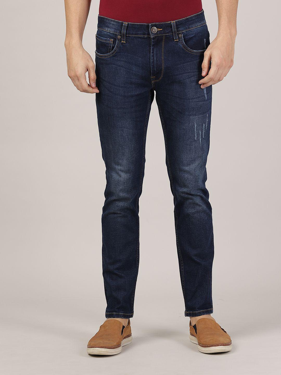 merchant marine men blue slim fit mildly distressed light fade jeans