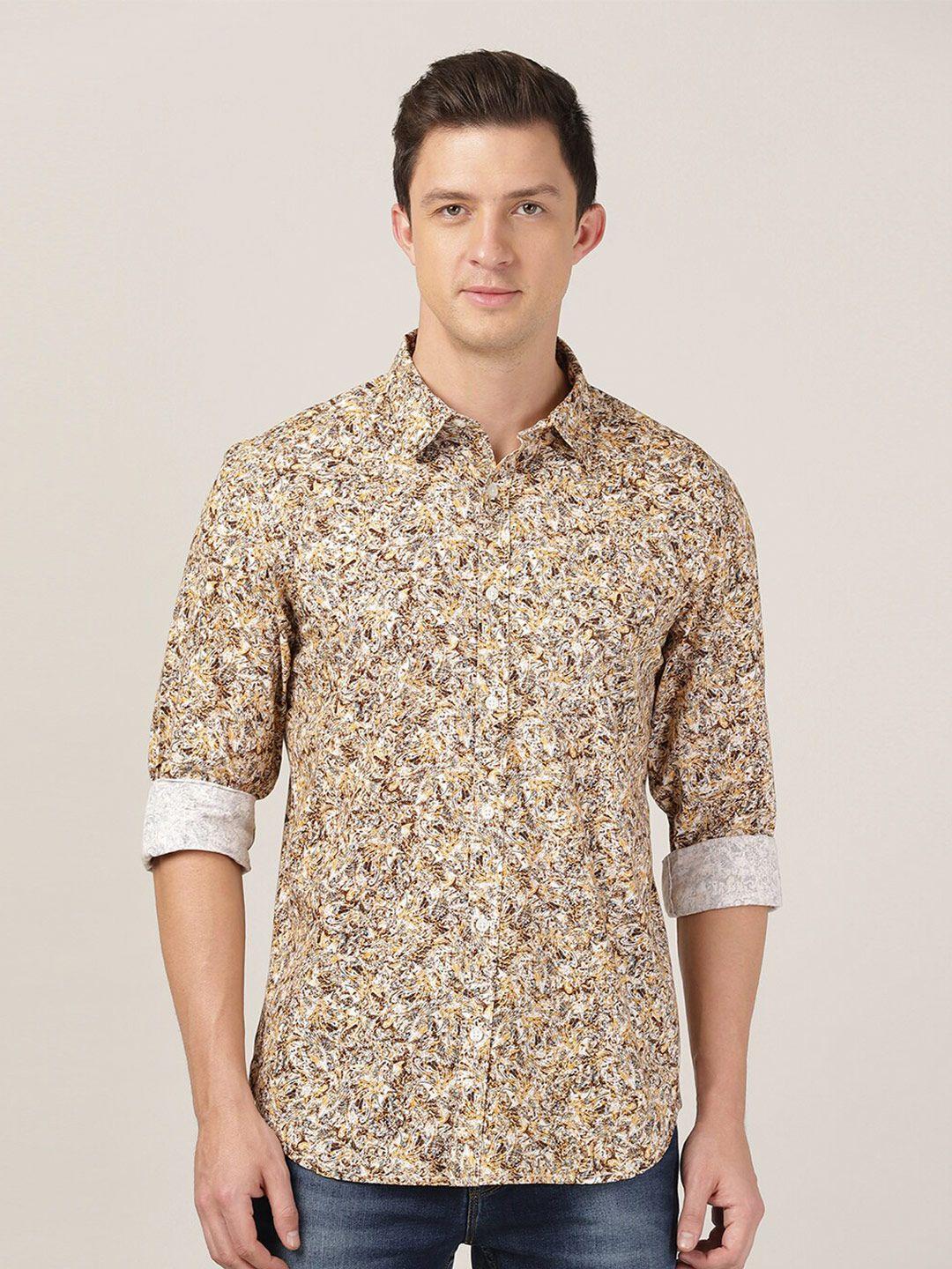 merchant marine men classic slim fit floral printed casual shirt