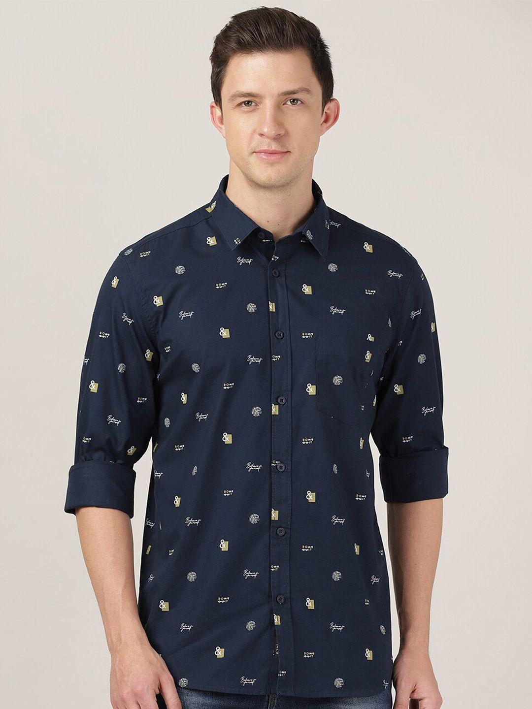 merchant marine men classic slim fit printed casual shirt