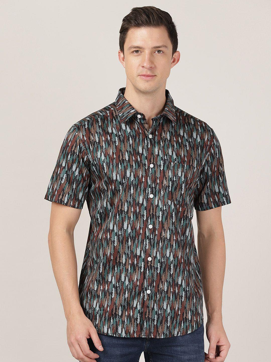 merchant marine men multicoloured classic slim fit printed casual shirt