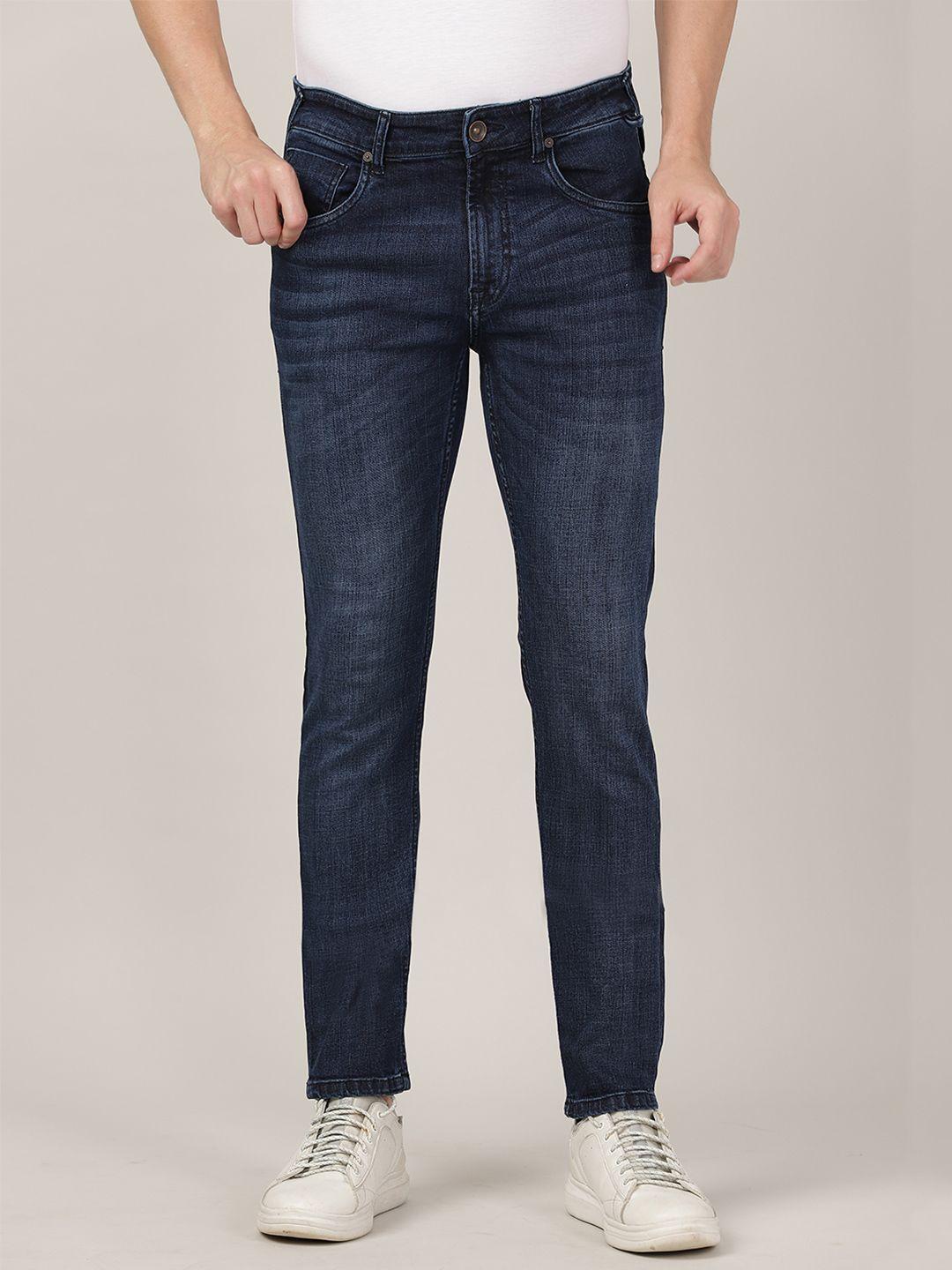 merchant marine men navy blue slim fit mid-rise jeans