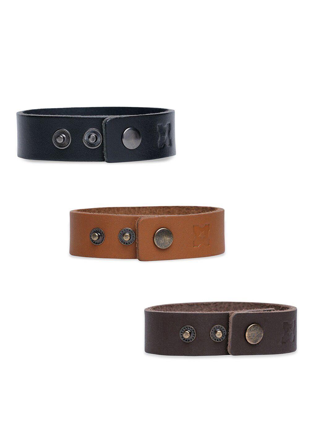 merecer melhor unisex set of 3 black & tan brown leather handcrafted wraparound bracelets