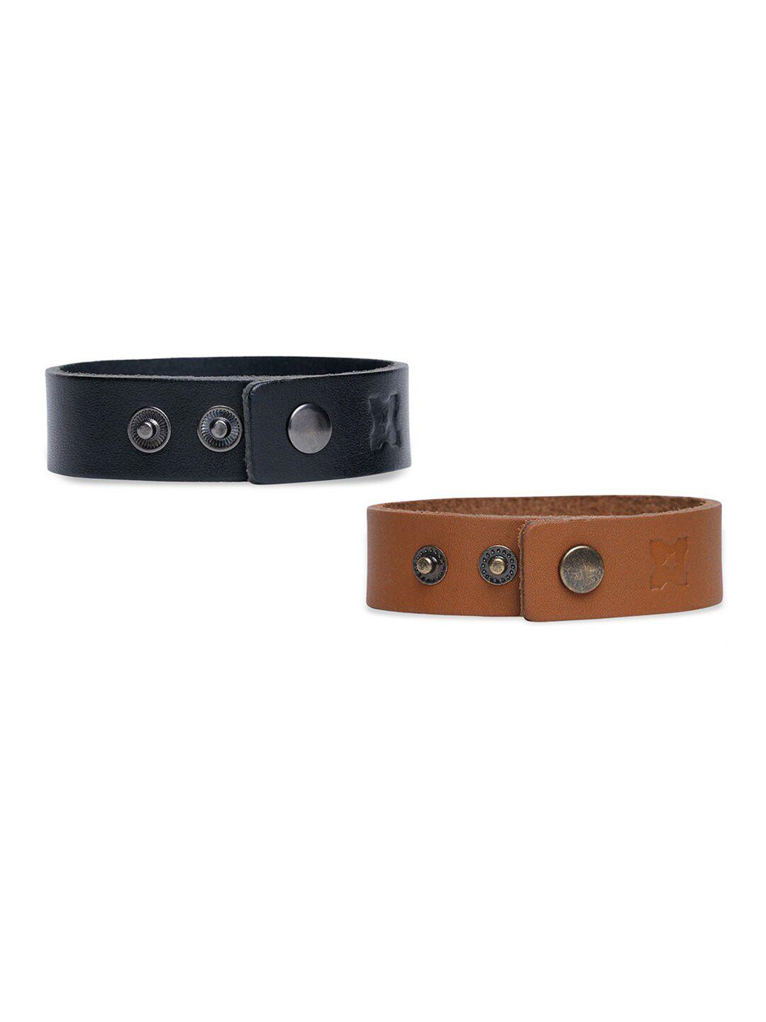 merecer melhor unisex set of2 black & brown leather handcrafted wraparound bracelets