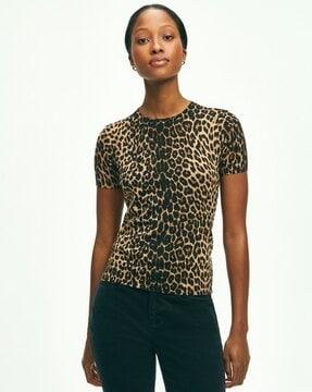 merino wool leopard print shell sweater