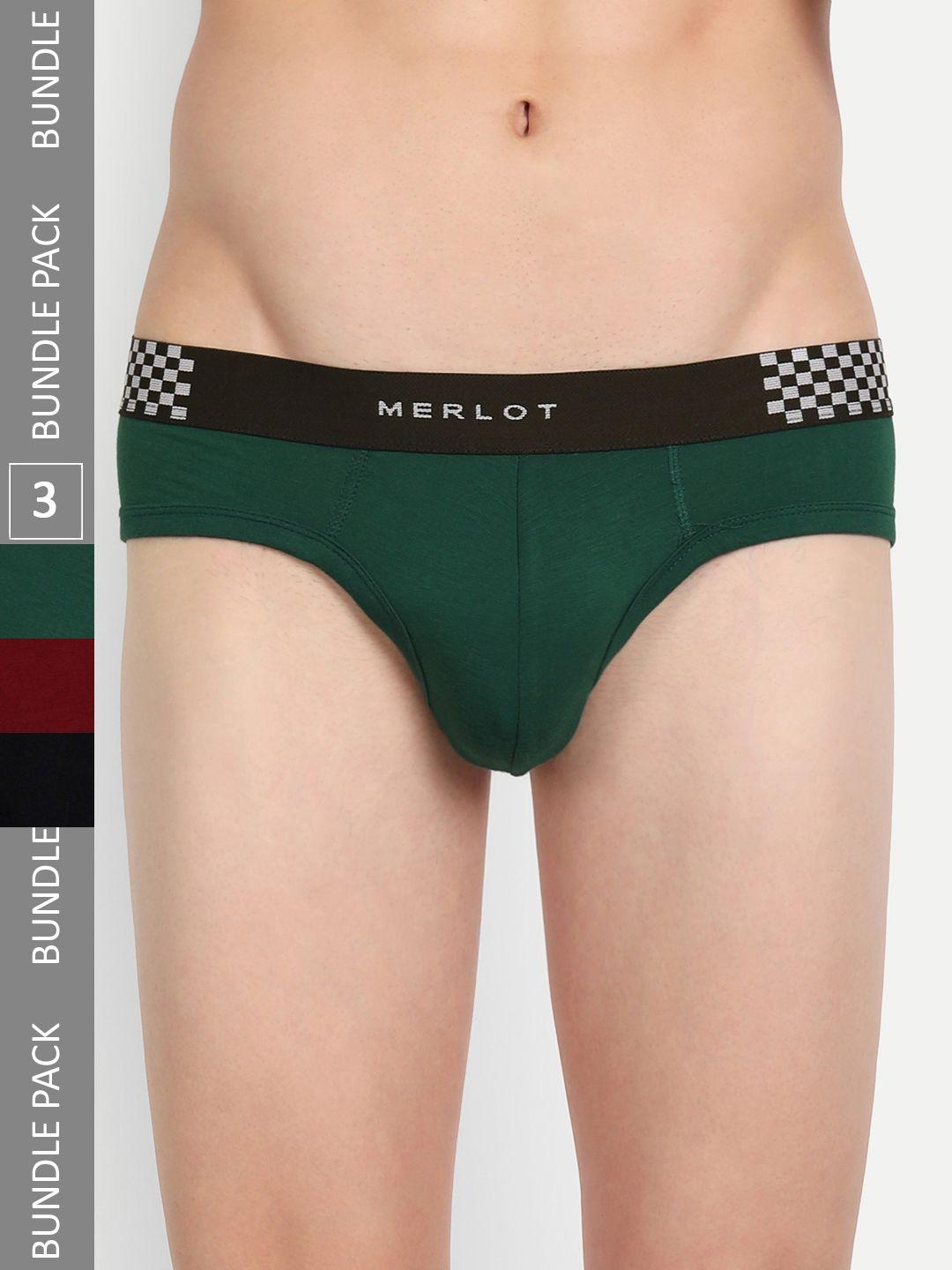 merlot men pack of 3 printed low-rise ultra-soft & smooth bamboo cotton basic briefs