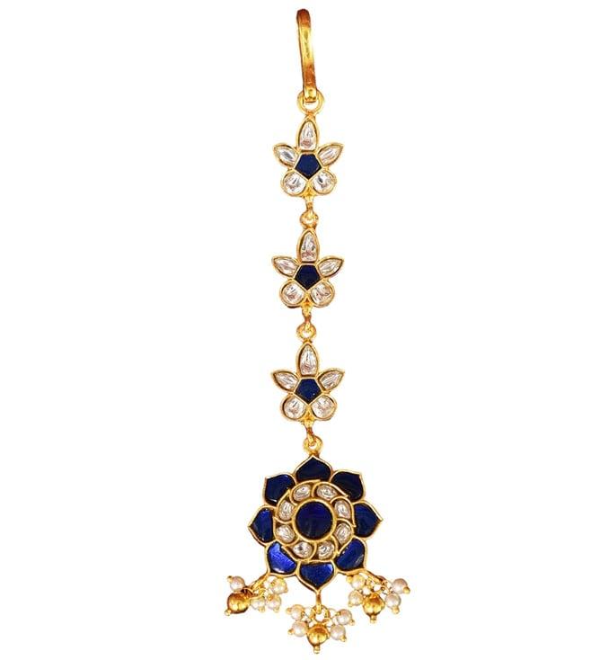 mero blue gold plated silver kundan maangtika