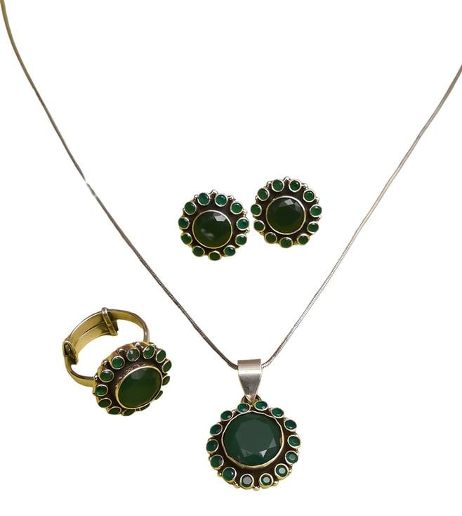 mero green tribal silver pendant set with ring with onyx