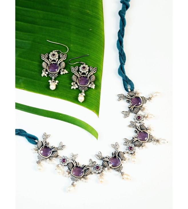 mero purple tribal silver necklace set with amethyst and kempstone