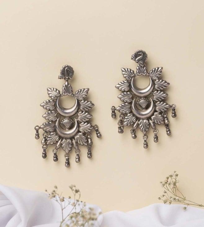 mero silver chand floral earrings