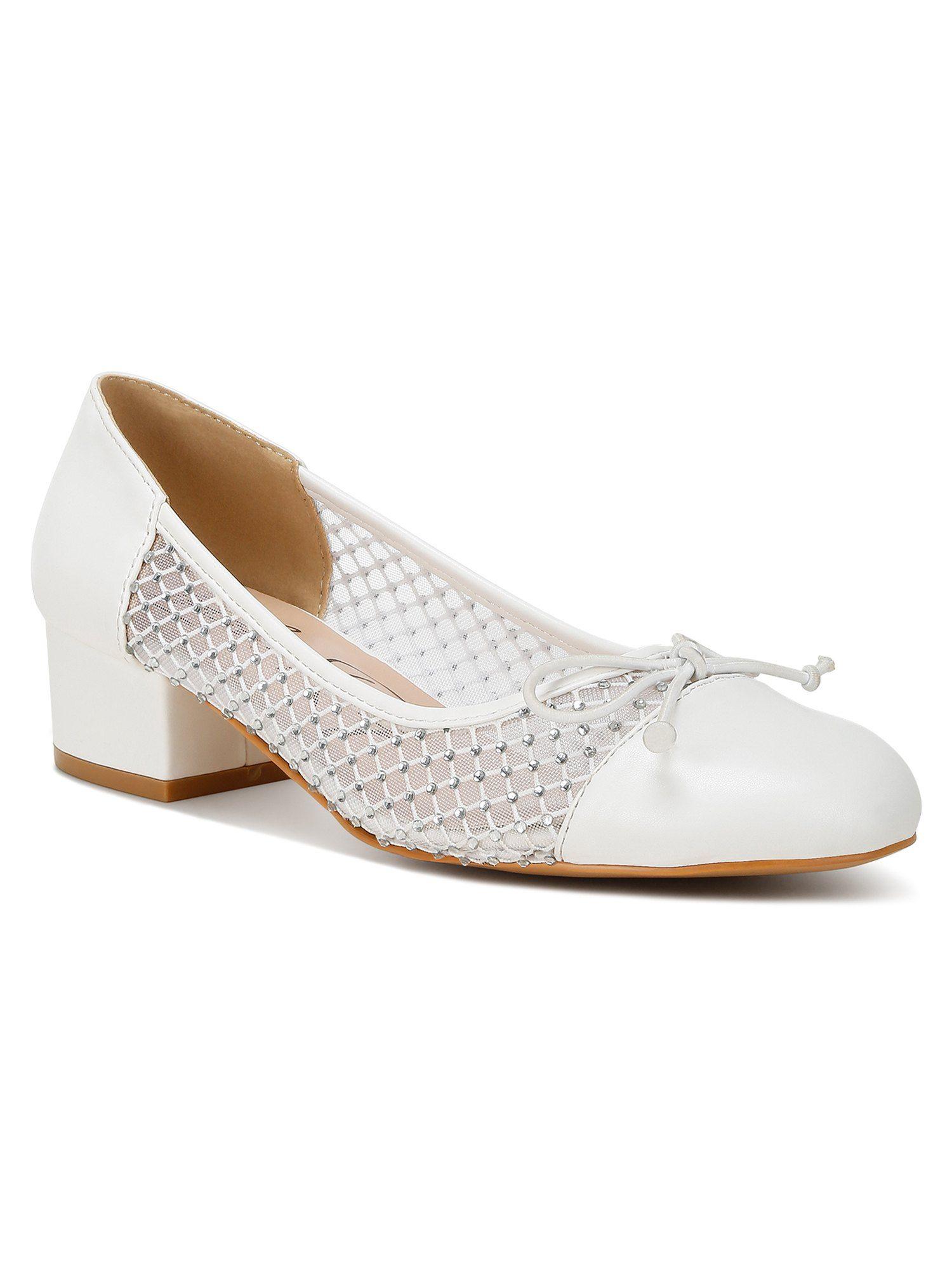 mesh ballerina pumps - white