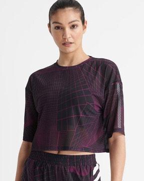 mesh crop crew-neck running t-shirt