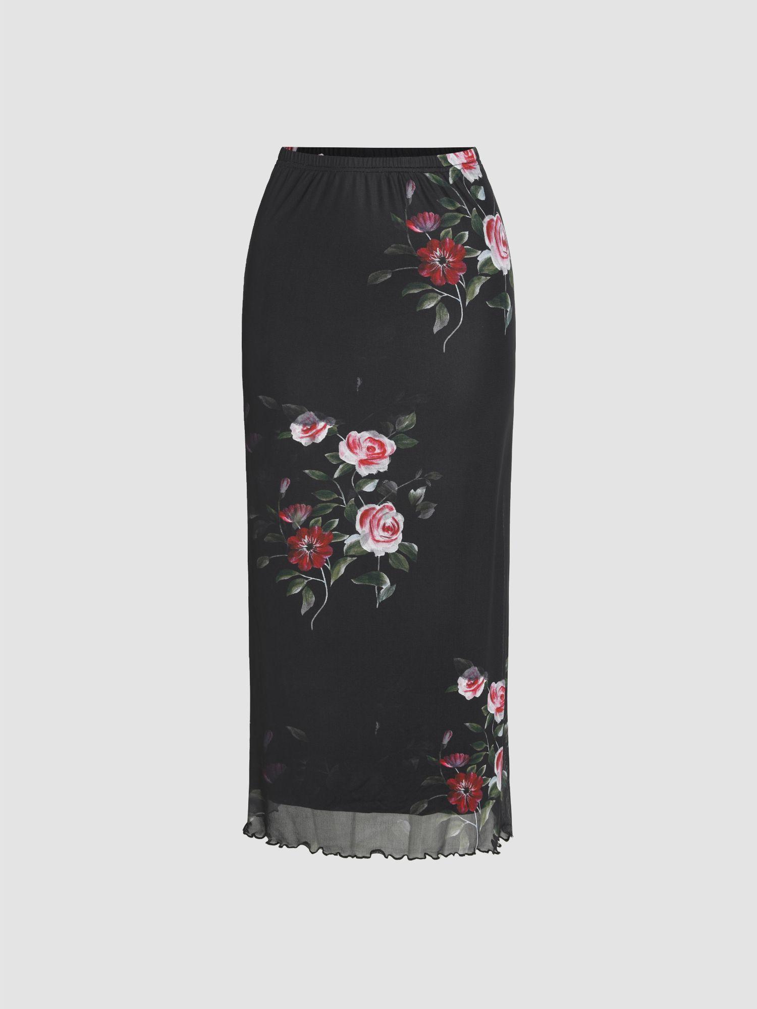 mesh floral maxi skirt