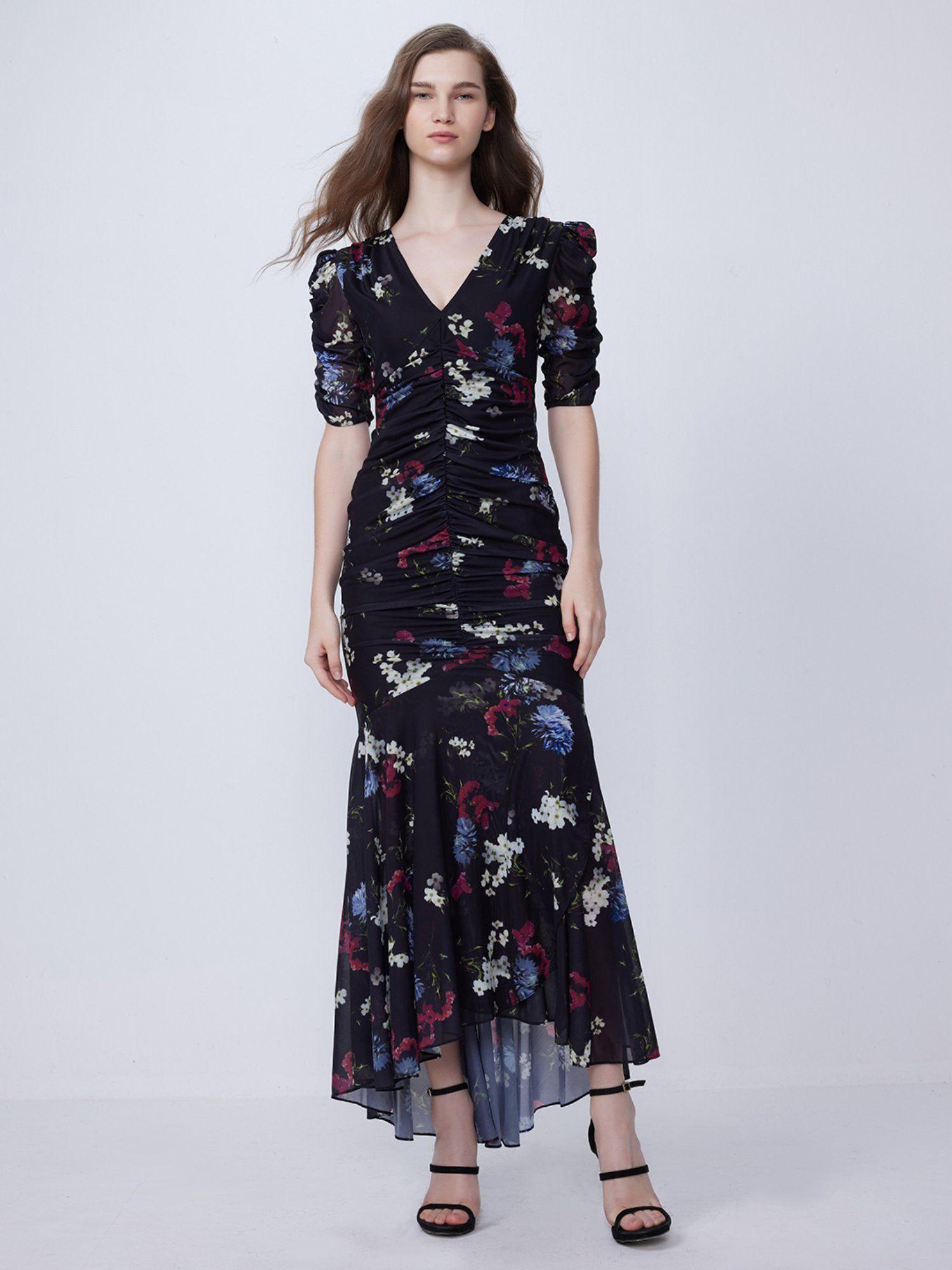 mesh floral printed dress