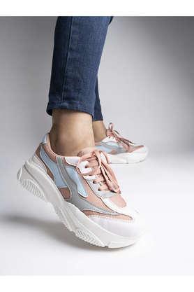 mesh lace up women's sneakers - peach