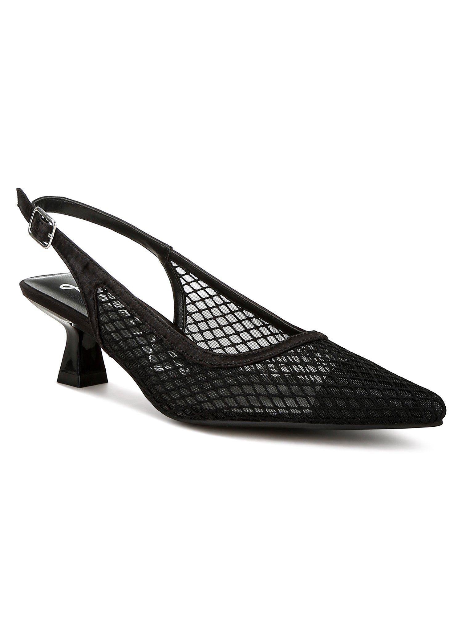 mesh pin buckle pointed mules heels - black