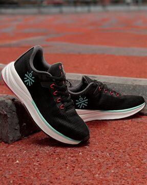 meshed lace-up running shoes