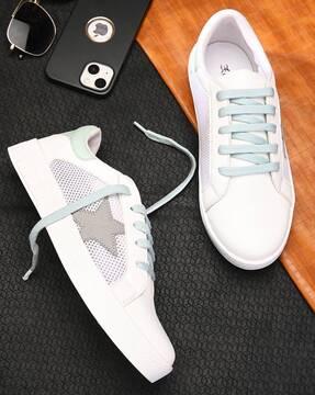 meshed slip-on lace-up shoes