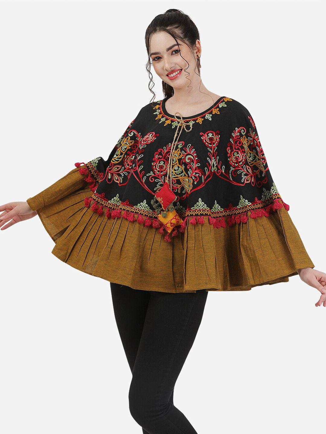 mesmora fashion women round neck floral cotton poncho with embroidered detail
