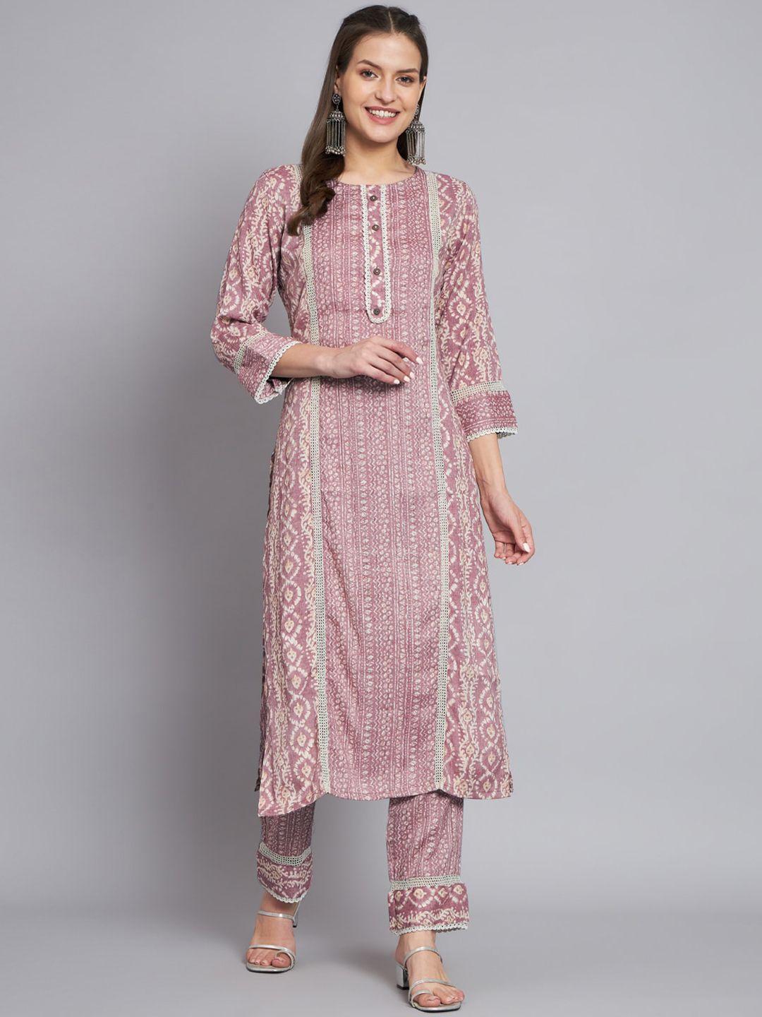 mesmora fashion ethnic motifs printed pure cotton kurta with trousers