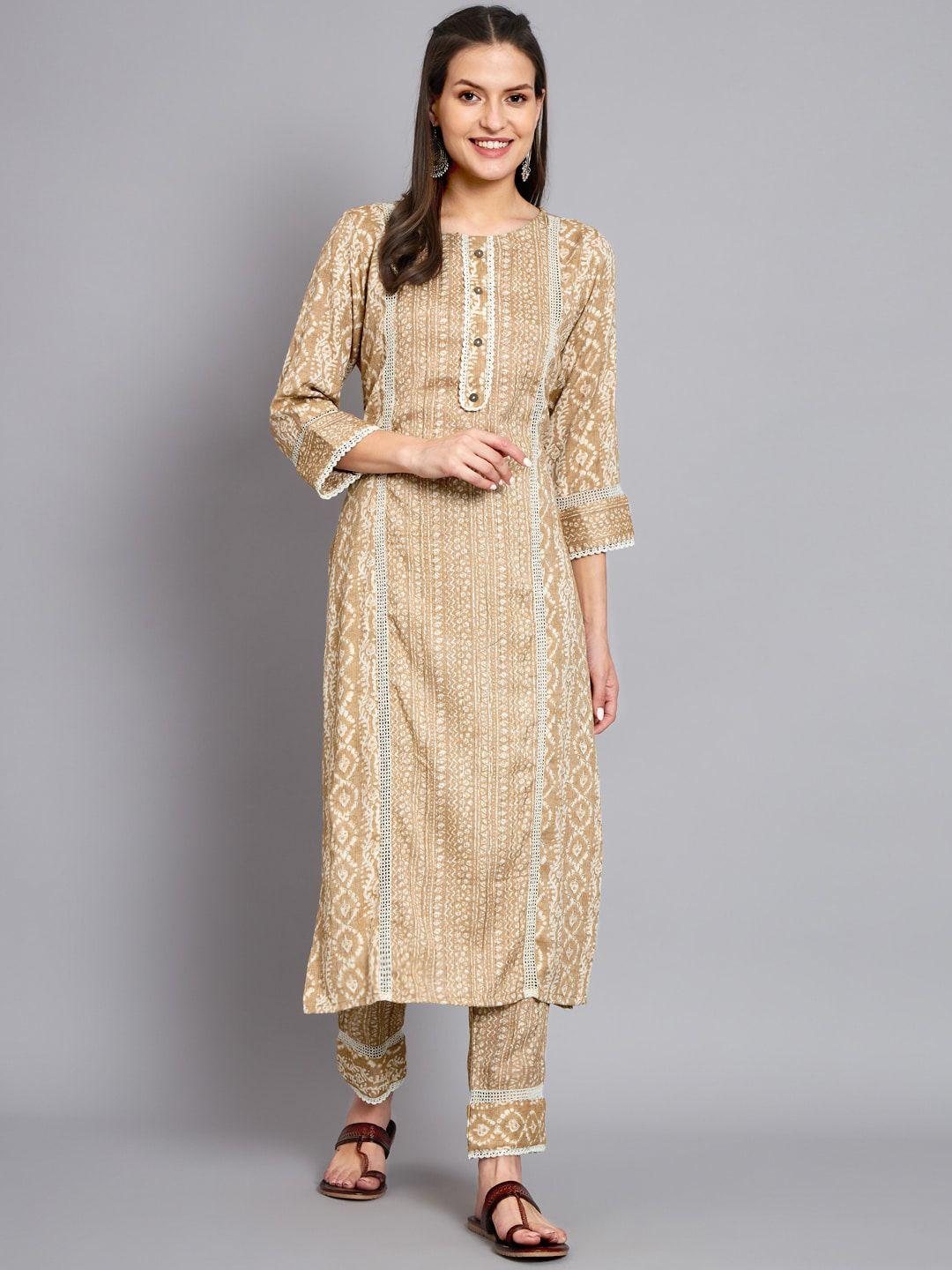 mesmora fashion ethnic motifs printed pure cotton kurta with trousers