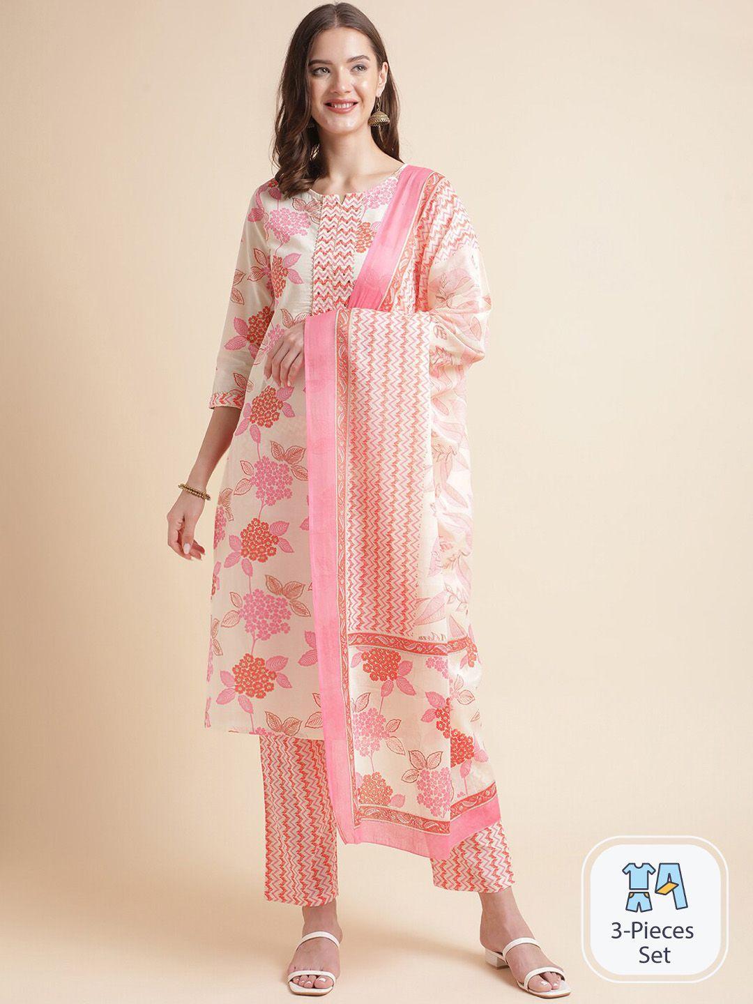 mesmora fashion floral print gotta patti straight kurta & trousers with dupatta