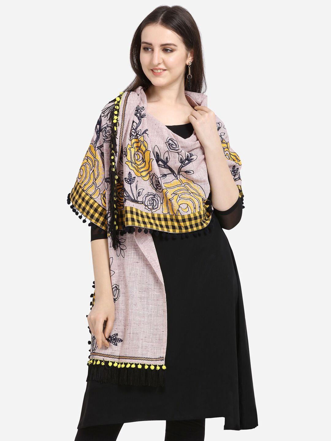 mesmora fashion grey & yellow printed pure cotton dupatta