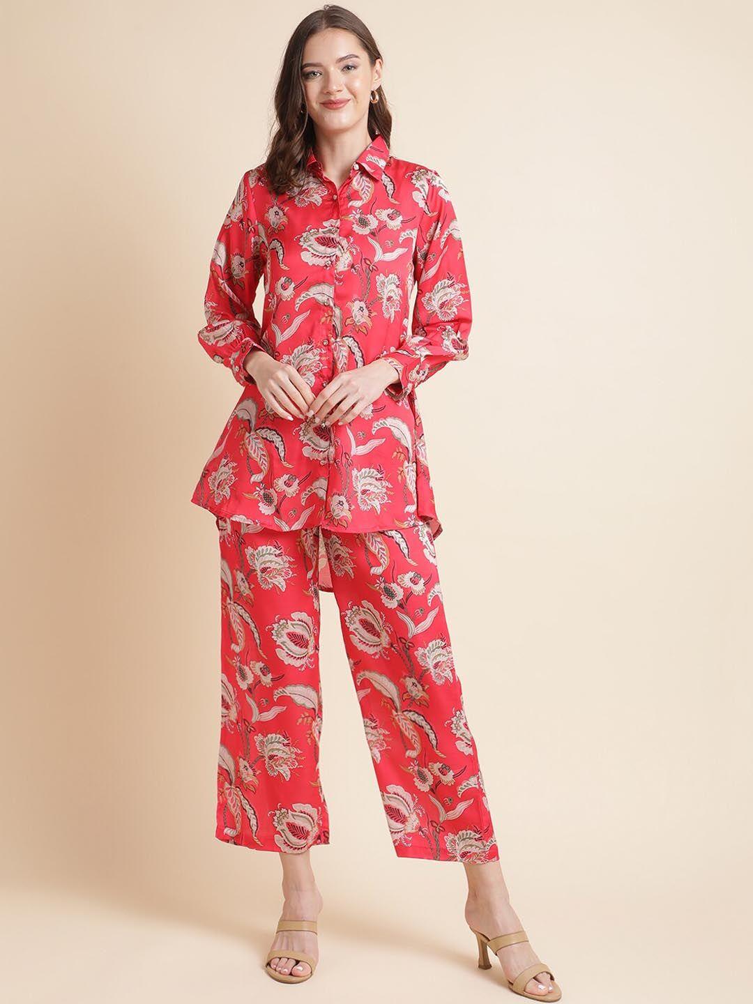 mesmora fashion pure cotton floral printed shirt with trouser