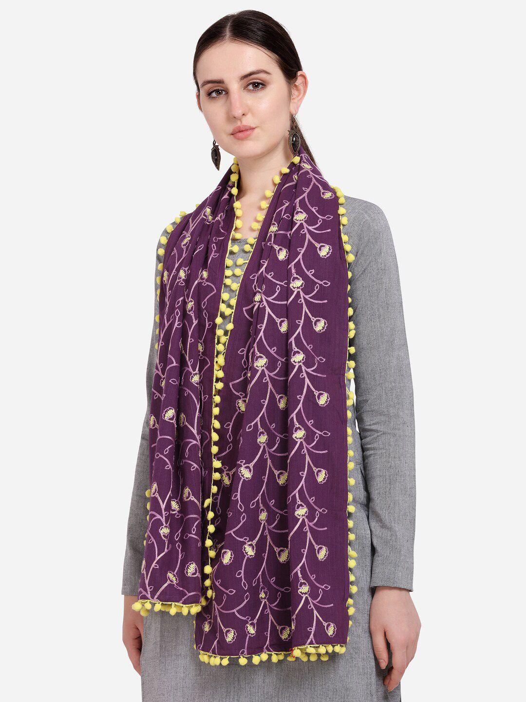 mesmora fashion purple & cream-coloured embroidered pure cotton dupatta