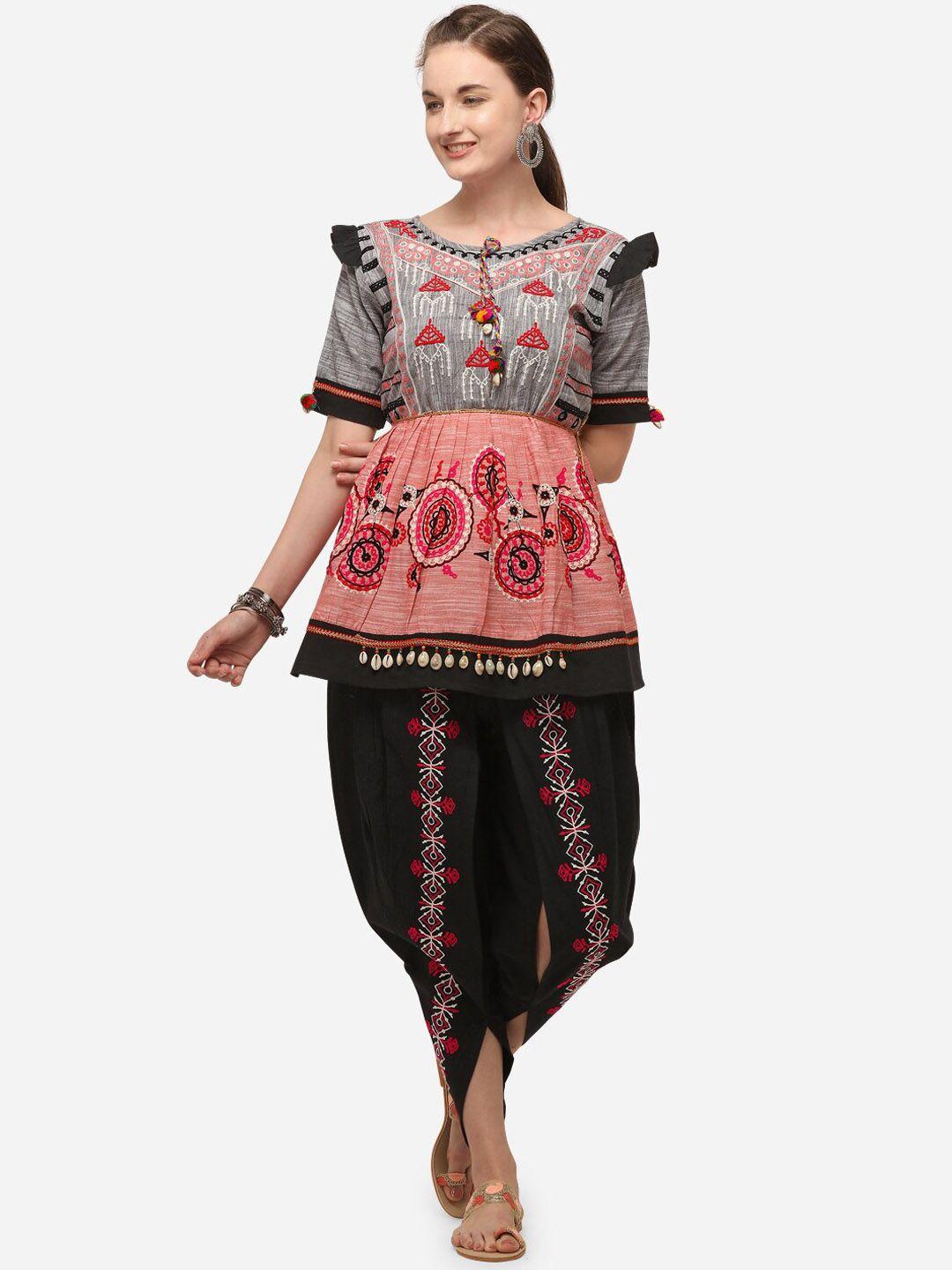 mesmora fashion women grey & red printed organic cotton co-ords set