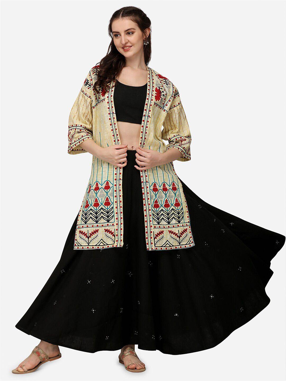 mesmora fashion women yellow & red printed ethnic longline shrug