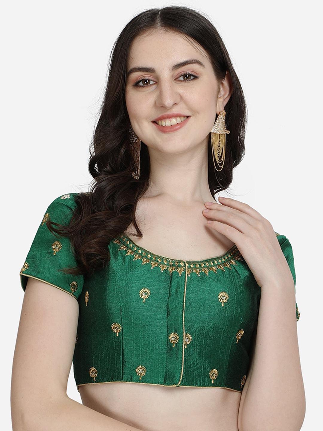 mesmore women green & golden embroidered saree blouse