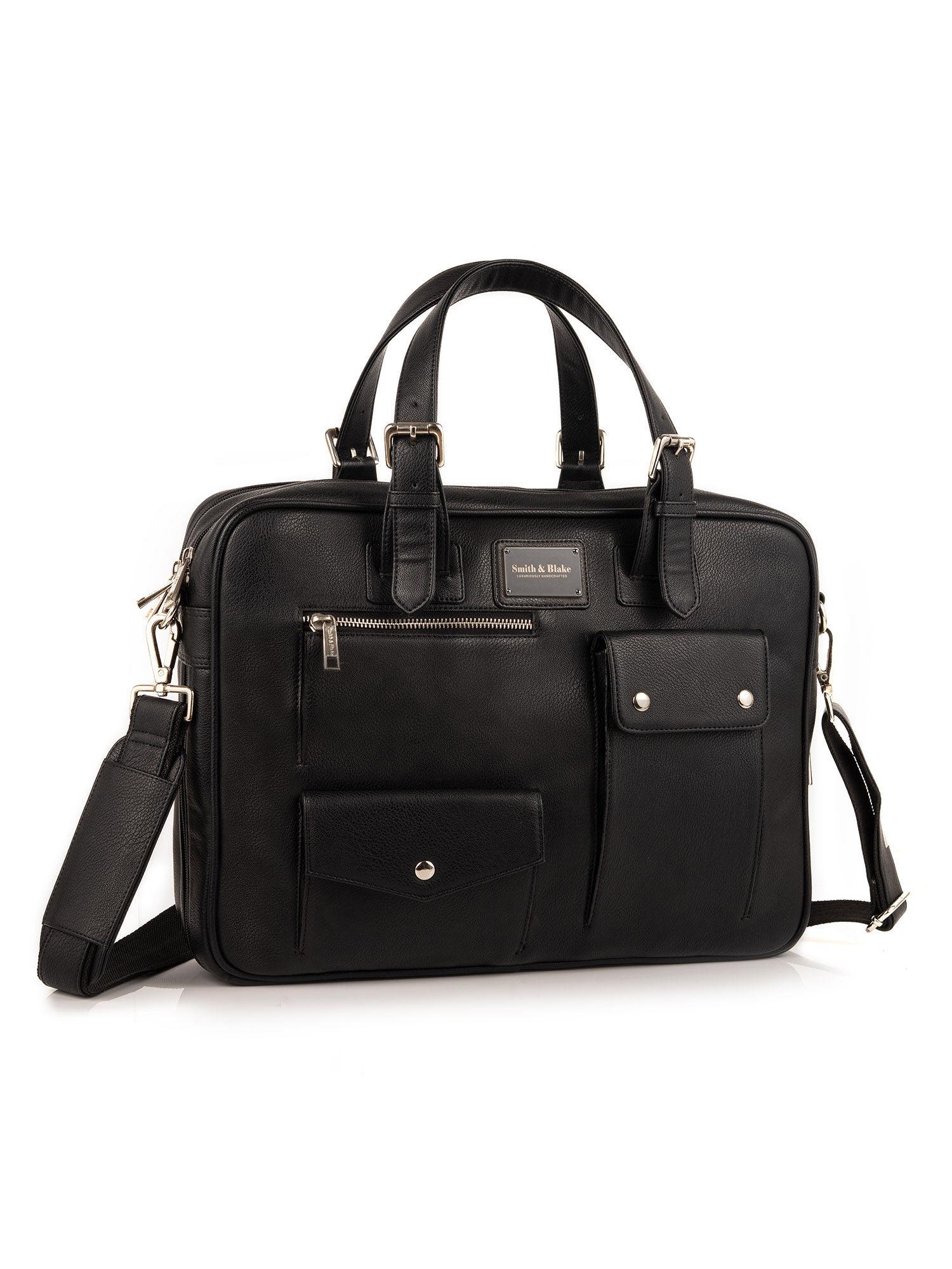 messenger bag double compartment black leatherette manhattan